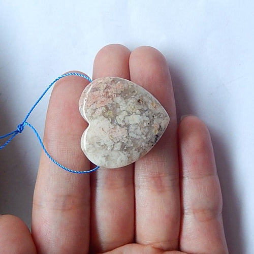 Carved Ocean Jasper Gemstone Heart Pendant Bead, 27x10mm, 10.2g - MyGemGarden