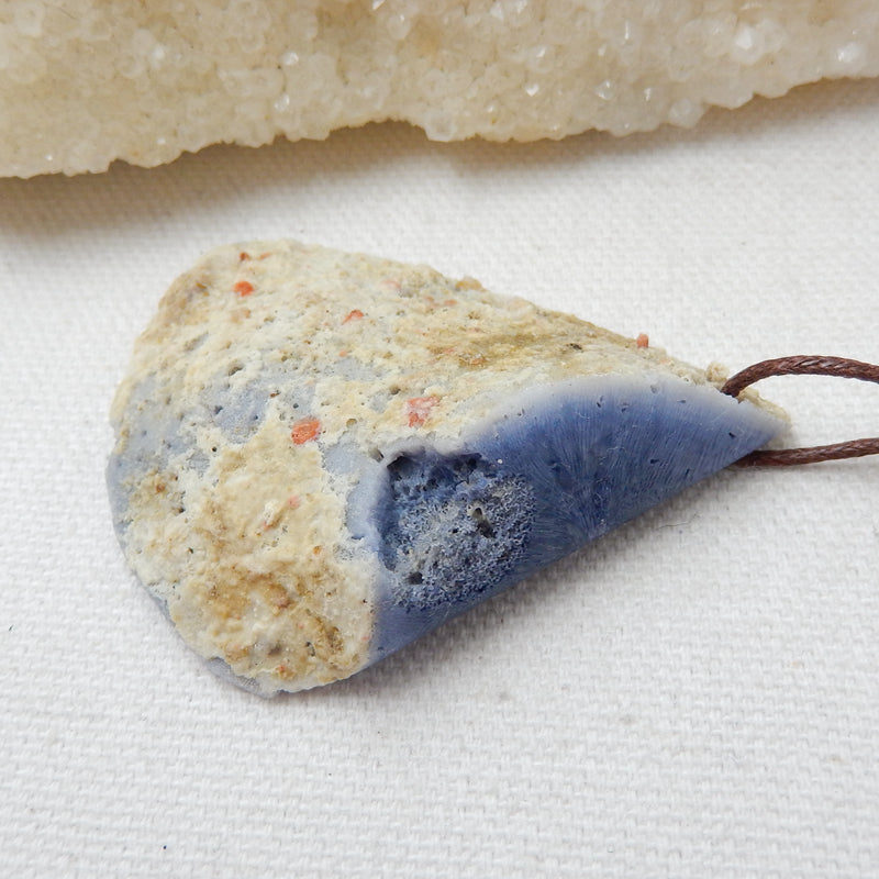 New, Blue Fossil Coral Gemstone Pendant, Nugget Pendant, 53x38x14mm, 23.2g - MyGemGarden