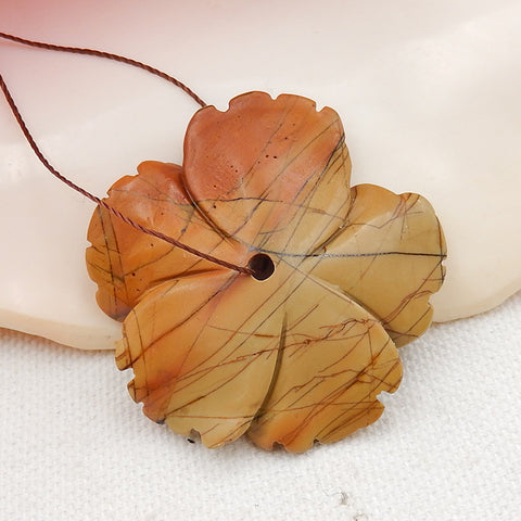 Hot Sale Multi Color Picasso Jasper Gemstone Flower Pendant Bead, 40x40x5mm, 12.2g - MyGemGarden
