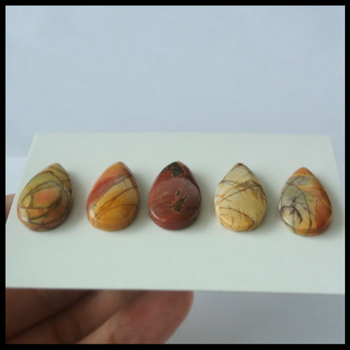 5 pcs Natural Multi-Color Picasso Jasper Drop Gemstone Cabochon 30x15x6mm,18.4g - MyGemGarden