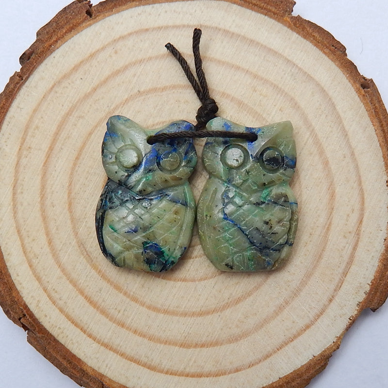 Hot sale Chrysocolla Carved owl Earrings Pair, 23x15x4mm, 6.4g - MyGemGarden