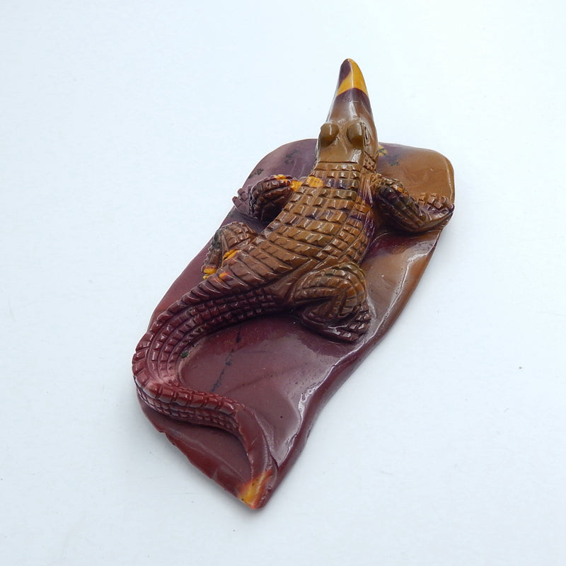 Carved lizard Crocodile Mookaite Jasper Gemstone Decoration, 90x52x18mm, 87.9g - MyGemGarden
