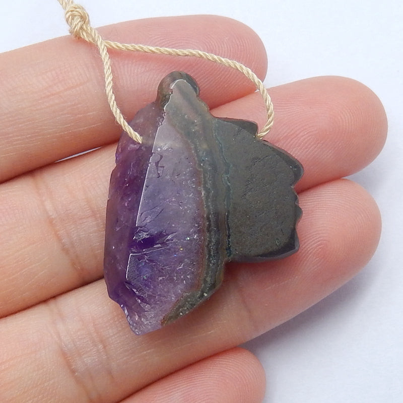 Natural Amethyst Carved Indian Head Gemstone Pendant Bead, 32x24x8mm, 7.5g - MyGemGarden