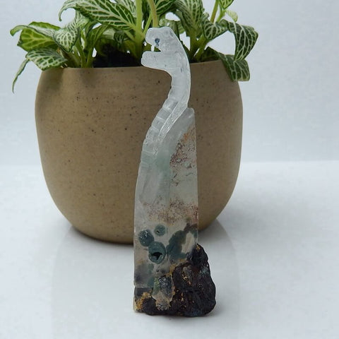 New Arrival ghost quartz hand carved snake Cabochon, Animal Gemstone Decoration, 83x25x22mm, 42.6g - MyGemGarden