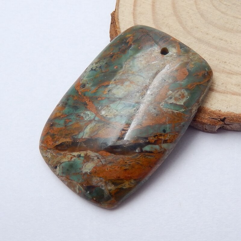 Natural Green opal Drilled Pendant Bead, 28x39x6mm, 11.7g - MyGemGarden