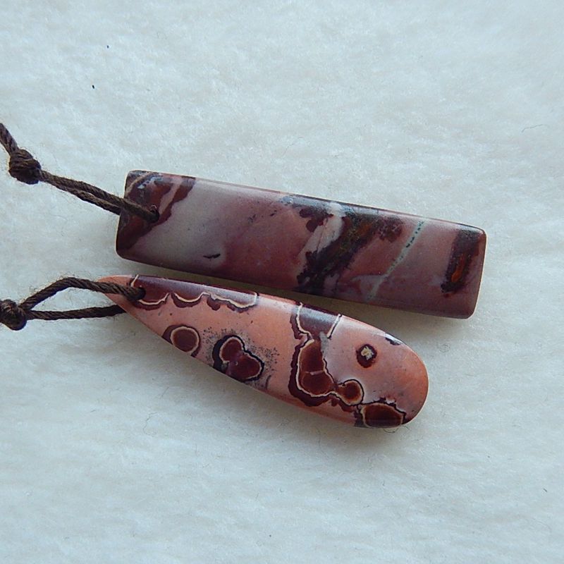 2PCS Natural Chohua Jasper Drilled Pendant Beads 38x10x4mm, 36x11x4mm, 5.8g - MyGemGarden