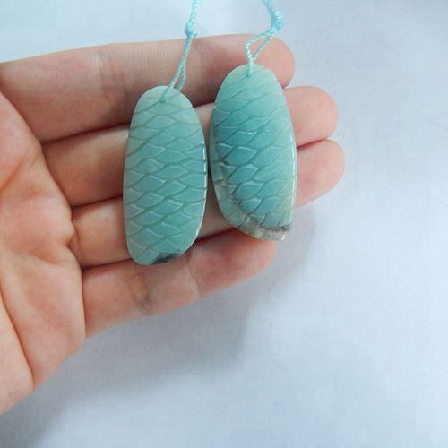 Carving Amazonite Earrings 37x17x4mm,9.90g - MyGemGarden