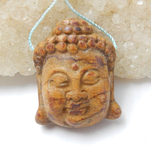 Us Biggs Jasper Carved buddha head Pendant Bead, 31x25x10mm, 11.5g - MyGemGarden
