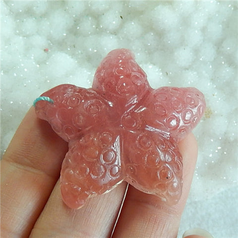Volcano Cherry Quartz carved starfish Pendant, 40x38x8mm, 15.1g - MyGemGarden