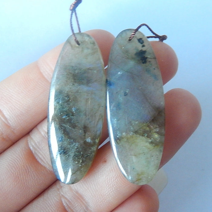 Natural Labradorite Gemstone Earrings Pair,43x17x4mm,4.9g - MyGemGarden