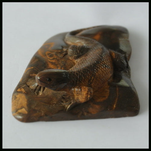 Carving Lizard Boulder Opal Gemstone Decoration, 95X73X24mm , 108.1g - MyGemGarden