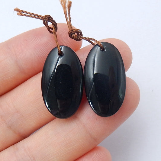 Natural Obsidian Oval Earrings Pair, stone for Earrings making, 22x13x5mm, 4.1g - MyGemGarden