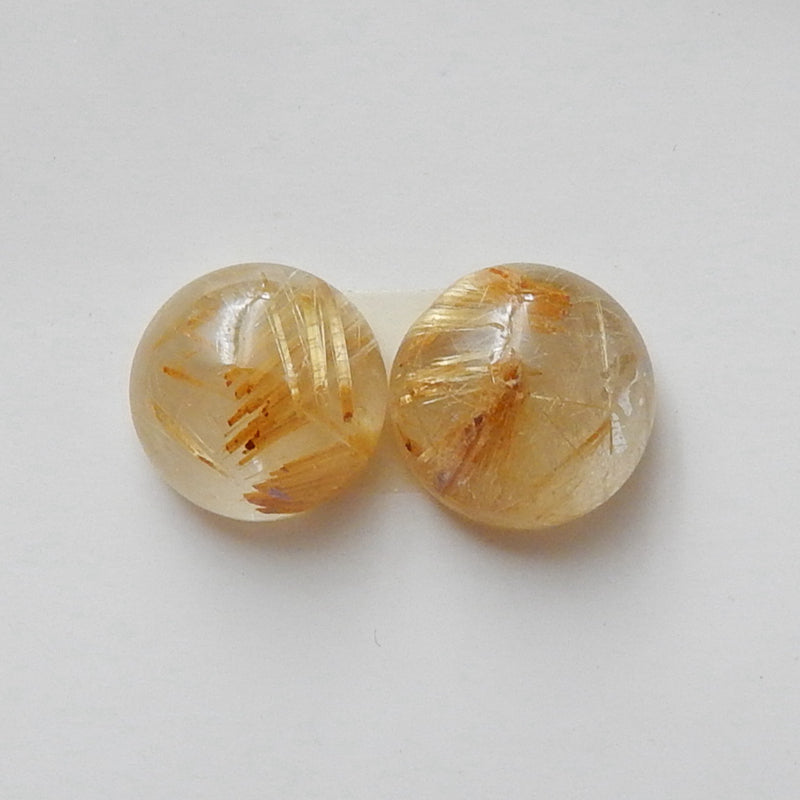 2 pcs Natural Gold Rutilated Quartz Round Gemstone Cabochons, 10x6mm, 2.6g - MyGemGarden