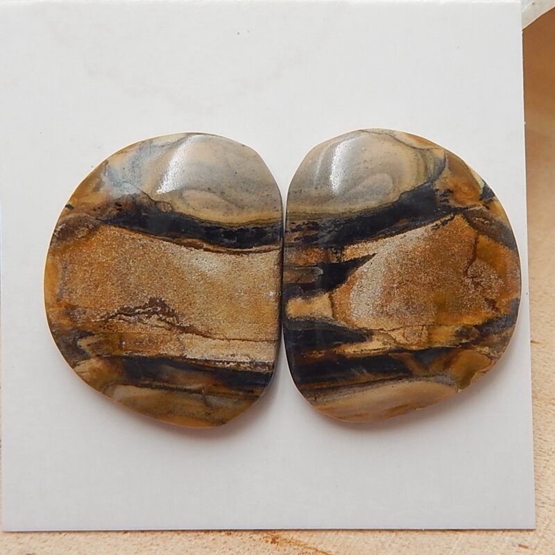 Natural Us Biggs Jasper Gemstone Cabochons pair, 21x19x3mm, 4.4g - MyGemGarden