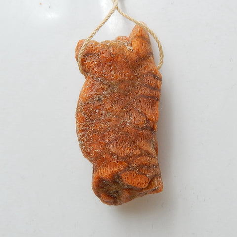 Natural orange coral Hand-Carved Cute Koala Pendant, 40x20x15mm, 9.7g - MyGemGarden