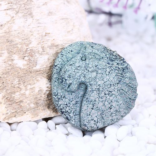 New Wild Turquoise Carved Horse Head Gemstone Cabochon, 40x40x8mm, 20g - MyGemGarden
