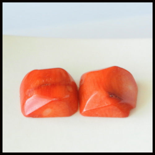 Natural Red Coral Gemstone Cabochon Pair 14x12x6mm,3.9g - MyGemGarden