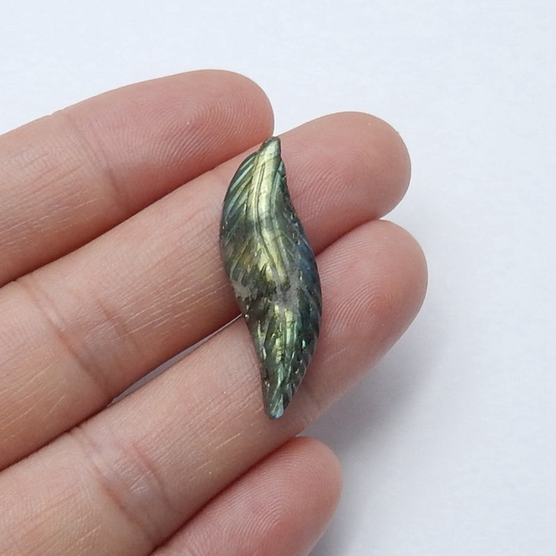Natural Labradorite Carved leaf Gemstone Cabochon, 30x9x6mm, 2.6g - MyGemGarden