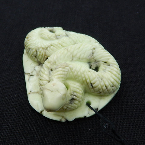 Handmade Lemon Jade Gemstone snake Carved Ornament, 53x43x17mm, 45.3g - MyGemGarden