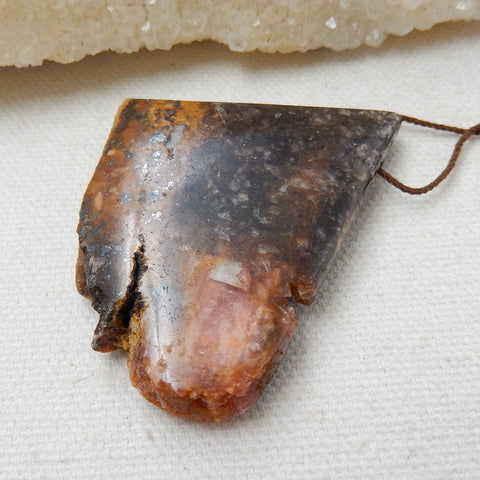 Natural Stone Argentina Rhodochrosite Drilled Gemstone Pendant Bead, 52x37x10mm, 34.9g - MyGemGarden