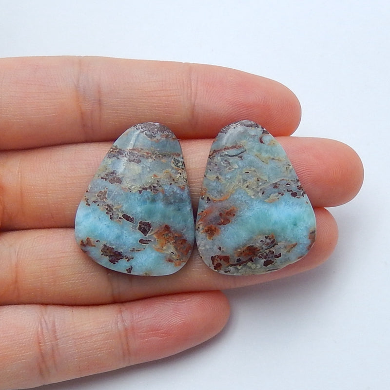 Natural Blue Opal Pear Cabochon Pair, 29x22x5mm, 9.6g - MyGemGarden