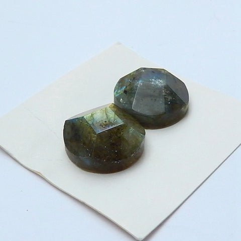 Natural Labradorite 15mm round cabochons Pair, 15x15x7mm, 5.36g - MyGemGarden
