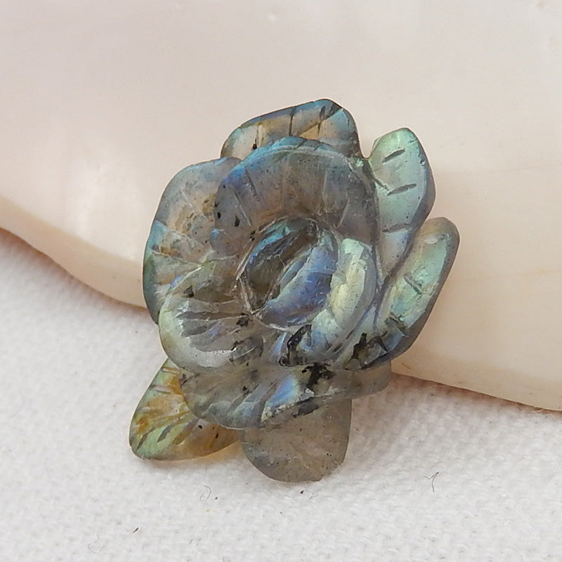 Carved Labradorite Flower Pendant, 26x20x7mm, 3.5g - MyGemGarden