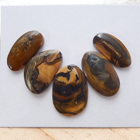 5 pcs Natural Us Biggs Jasper Gemstone Cabochons, 22x15x3mm, 20x9x4mm, 6.9g - MyGemGarden