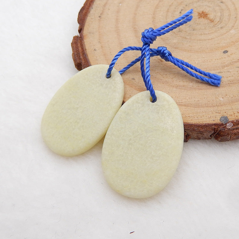 Serpentine Simple Carvings Oval Earrings Stone Pair, stone for earrings making, 25x18x2.5mm, 4.4g