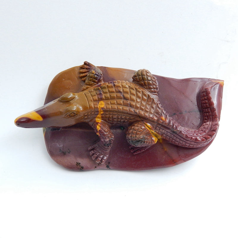 Carved lizard Crocodile Mookaite Jasper Gemstone Decoration, 90x52x18mm, 87.9g - MyGemGarden