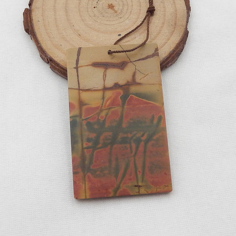 Carved Mermaid Multicolor Picasso Jasper Rectangle Gemstone Pendant, 56x35x6mm, 20.2g