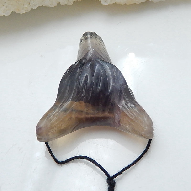 Handmade Fluorite Carved Wolf Head Pendant Bead, 31x29x12mm, 11.9g - MyGemGarden