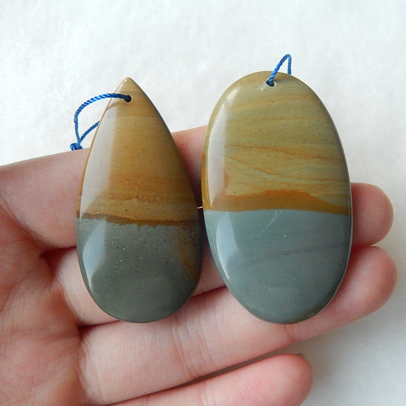 2 pcs Natural Picture Jasper Drilled Pendant Beads, 48x28x6mm, 45x23x6mm, 21.52g - MyGemGarden