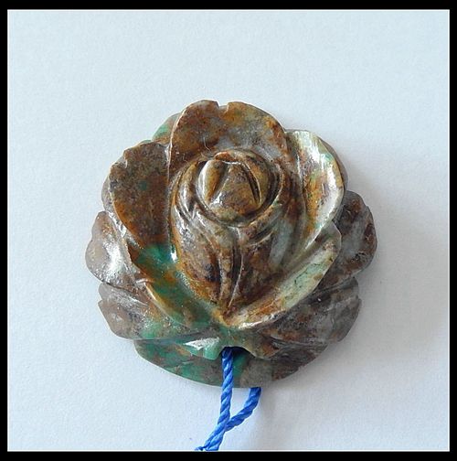 Turquoise Gemstone Pendant Bead With Flower Carving, 30x9mm ,8.8g - MyGemGarden