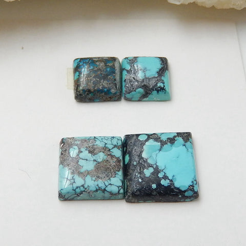 4 PCS Natural Square Turquoise Flatback Gemstone Cabochons, 10x3mm, 7x3mm, 1.8g - MyGemGarden