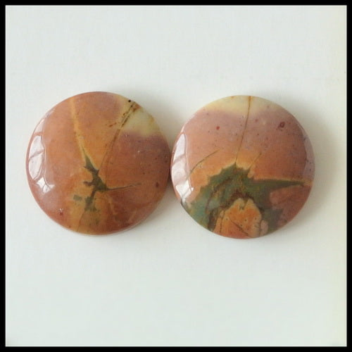 Natural Multi-Color Picasso Jasper Gemstone 16mm round cabochons Pair, 16x16x5mm, 4.1g - MyGemGarden