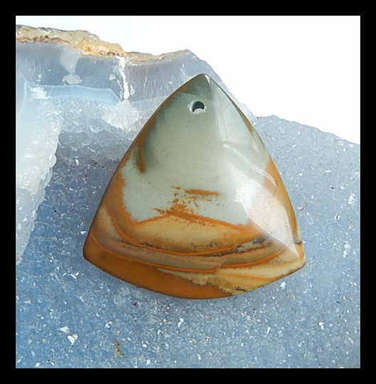 US Biggs Picture Jasper Pendant Bead, 42x40x6mm, 13.45g - MyGemGarden