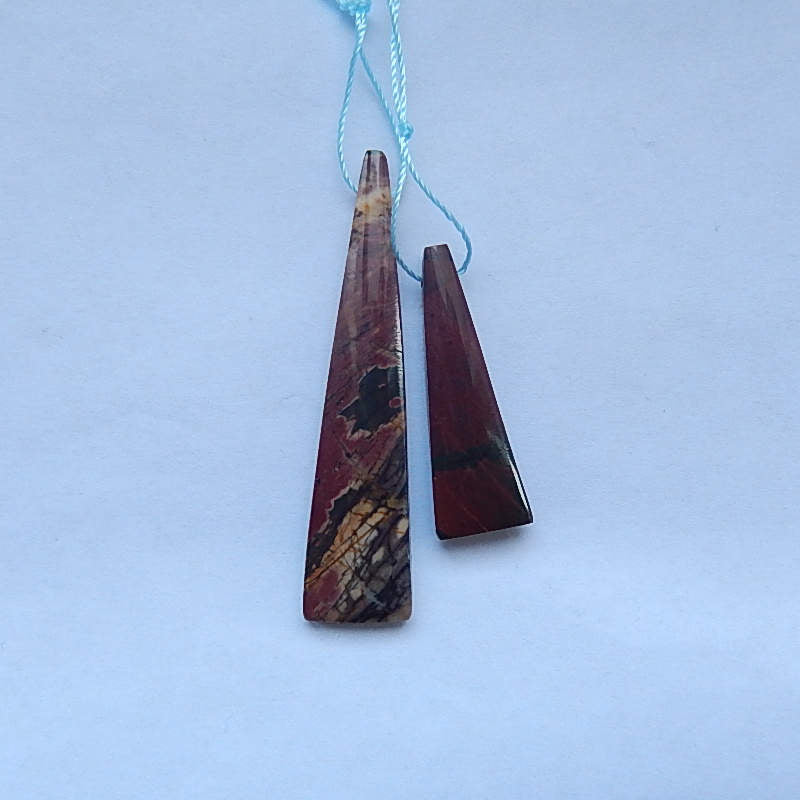 2 pcs Natural Stone Multi-Color Picasso Jasper Pendant Beads, 53x12x6mm, 33x11x6mm, 8.3g - MyGemGarden
