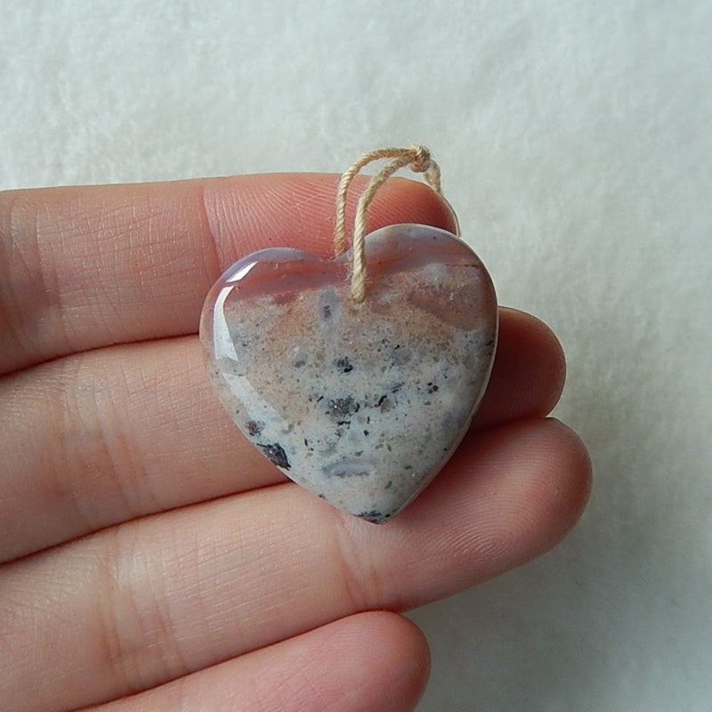 Natural Carved Heart Ocean Jasper Drilled Pendant 25x24x8mm, 6.7g - MyGemGarden