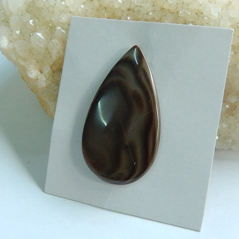 Natural Polish Flint Teardrop Gemstone Cabochon, 44x25x4mm, 6.85g - MyGemGarden