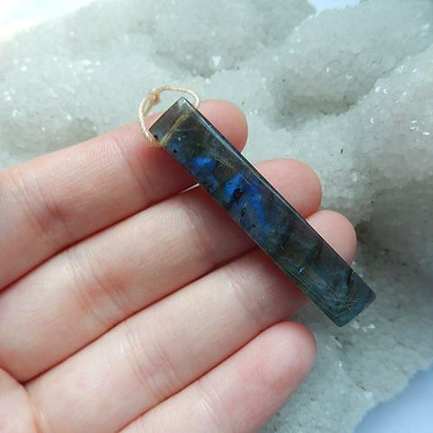 Natural Obsidian and Labradorite Pendant Bead Gemstone Make for Fashion Men, 44X8X5mm, 4.1g - MyGemGarden