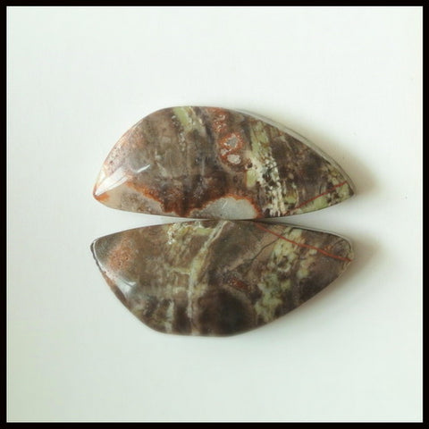 Natural Mushroom Jasper Gemstone Cabochon Pair, 23x10x4mm, 3.3g - MyGemGarden