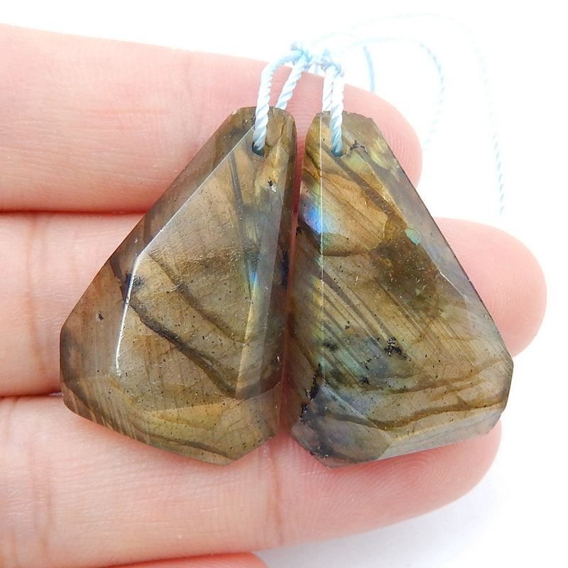 Natural Labradorite Earrings Pair, stone for Earrings making, 29x19x5mm, 7.7g - MyGemGarden