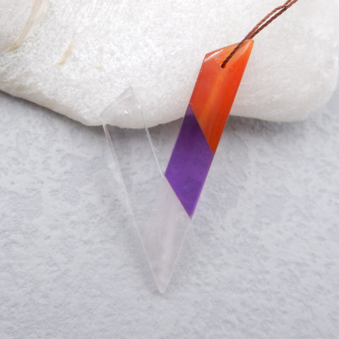 Agate rouge, améthyste, quartz rose et quartz blanc avec pierres précieuses en intarsia, paire de boucles d'oreilles en pierres précieuses percées, 54 x 34 x 5 mm, 6,8 g
