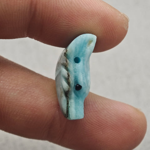 Natural Larimar Hand-Carved Wolf Head Pendant Bead,23x17x10mm,3.8g