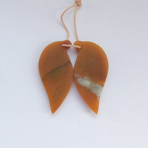 Natural Amazonite Carved Leaf Earring Beads 30x11x4mm, 3.6g