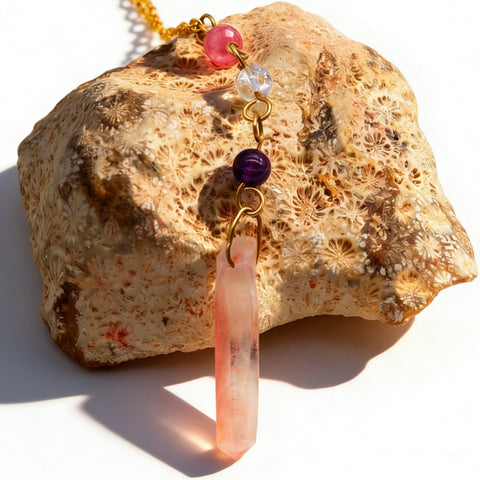 Natural Red Crystal Gold Plated Copper Necklace-Handcrafted Gemstone Necklace for Vitality & Glow - Gomggsale