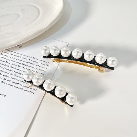 BITEFU Classic Versatile Pearl Spring Hairpin: Vintage Ponytail Clip & Elegant Horizontal Hair Accessory
