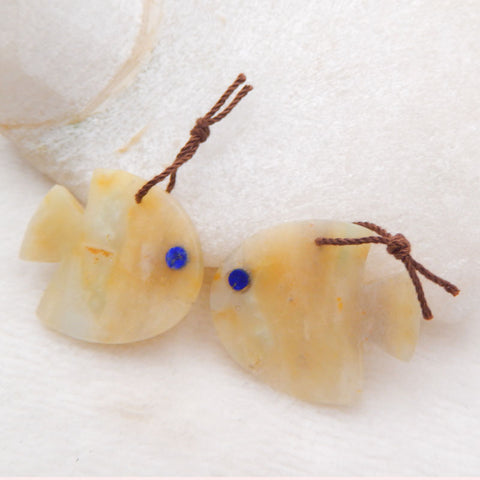 Intarsia of Amazonite And Malachite Carved Fish Earring Beads 29x24x5mm, 9.4g