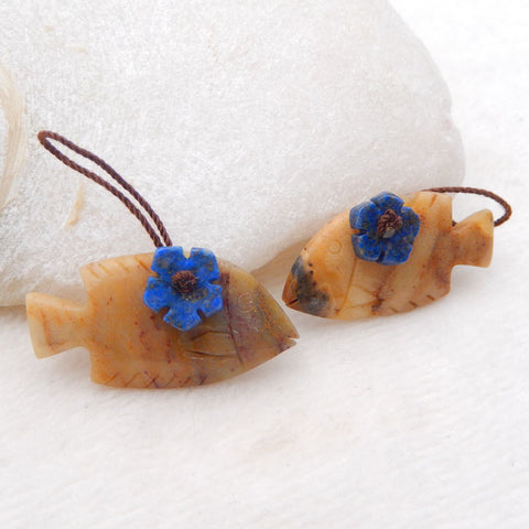 Intarsia Of Amazonite And Lapis Lazuli Earring Beads 32x17x4mm, 12x12x3mm 9.3g